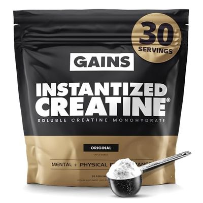Gains in Bulk Instantized Creatine Monohydrate for Women and Men, Soluble Pre Workout Powder, Supports Muscle Building, Strength and Performance, Bodybuilding Supplements, Unflavored, 30 Servings