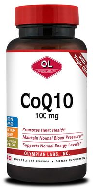 Olympian Labs Coenzyme Q10 100mg Softgels formulated with Extra Virgin Olive Oil, Heart Health Support, Cell Protection from Free Radicals