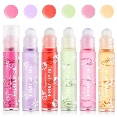 Pakivs 6PCS Roll-On Lip Oil Set,Fruit Flavored Lip Gloss Set,Long Lasting Moisturizing Lip Balm,Transparent Lip Gloss Glossy Lip Make-up for All Age,Non Toxic,Kids Friendly,Best Gift