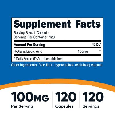 Nutricost R-Alpha Lipoic Acid 100mg, 120 Capsules - Veggie Capsules, Non-GMO, Gluten Free