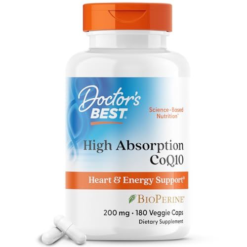 Doctor&#39;s Best High Absorption CoQ10, Heart &amp; Energy Support, USP Verified, Naturally Fermented CoQ10, Non-GMO Gluten Free, Soy Free, Vegan 180 Veggie Caps