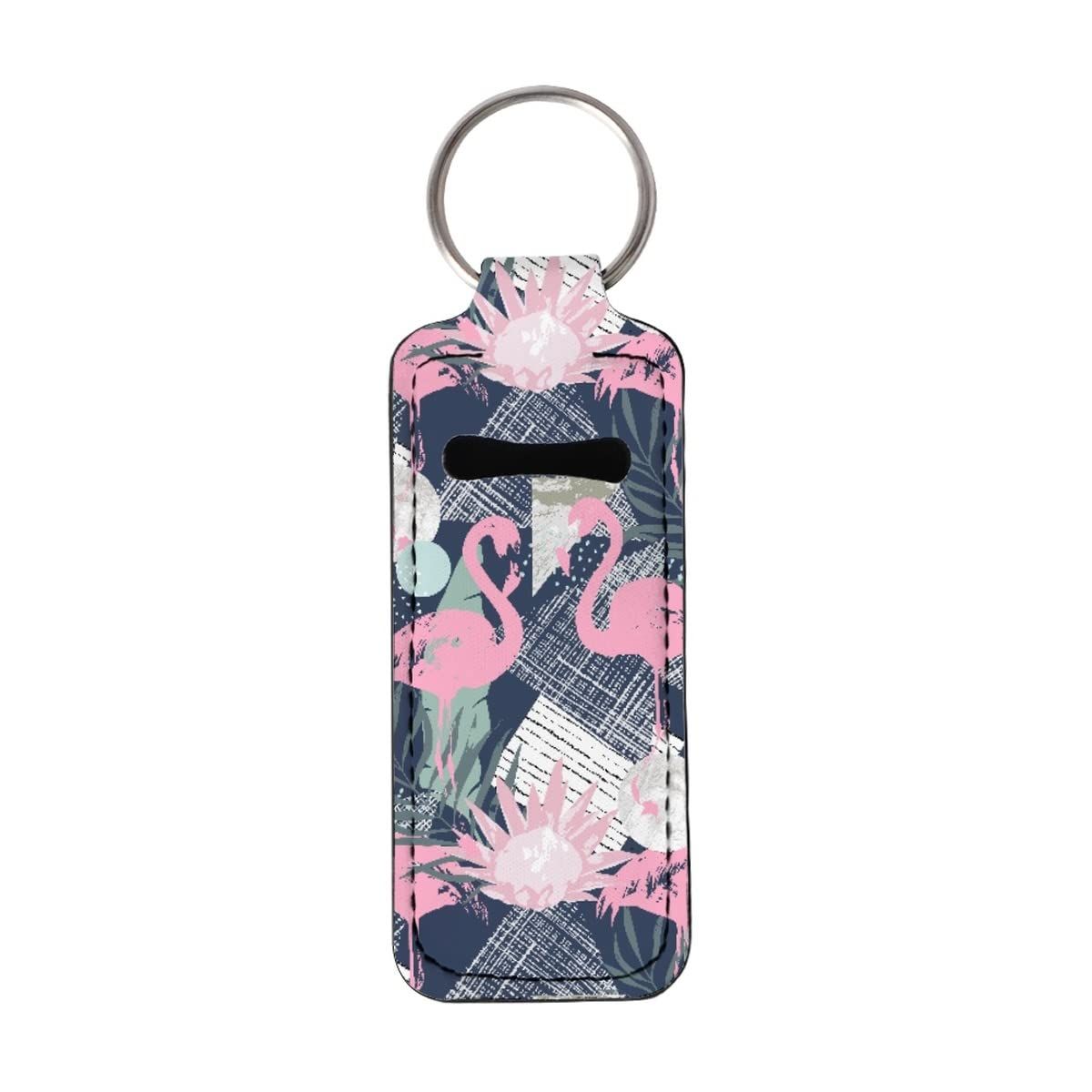 JooMeryer Lip Balm Holder Keychains Flamingo Printed Chapstick Holder Chapstick Sleeve Pouch Bag Accessories for Womens Girls,Grey Pink Flamingo