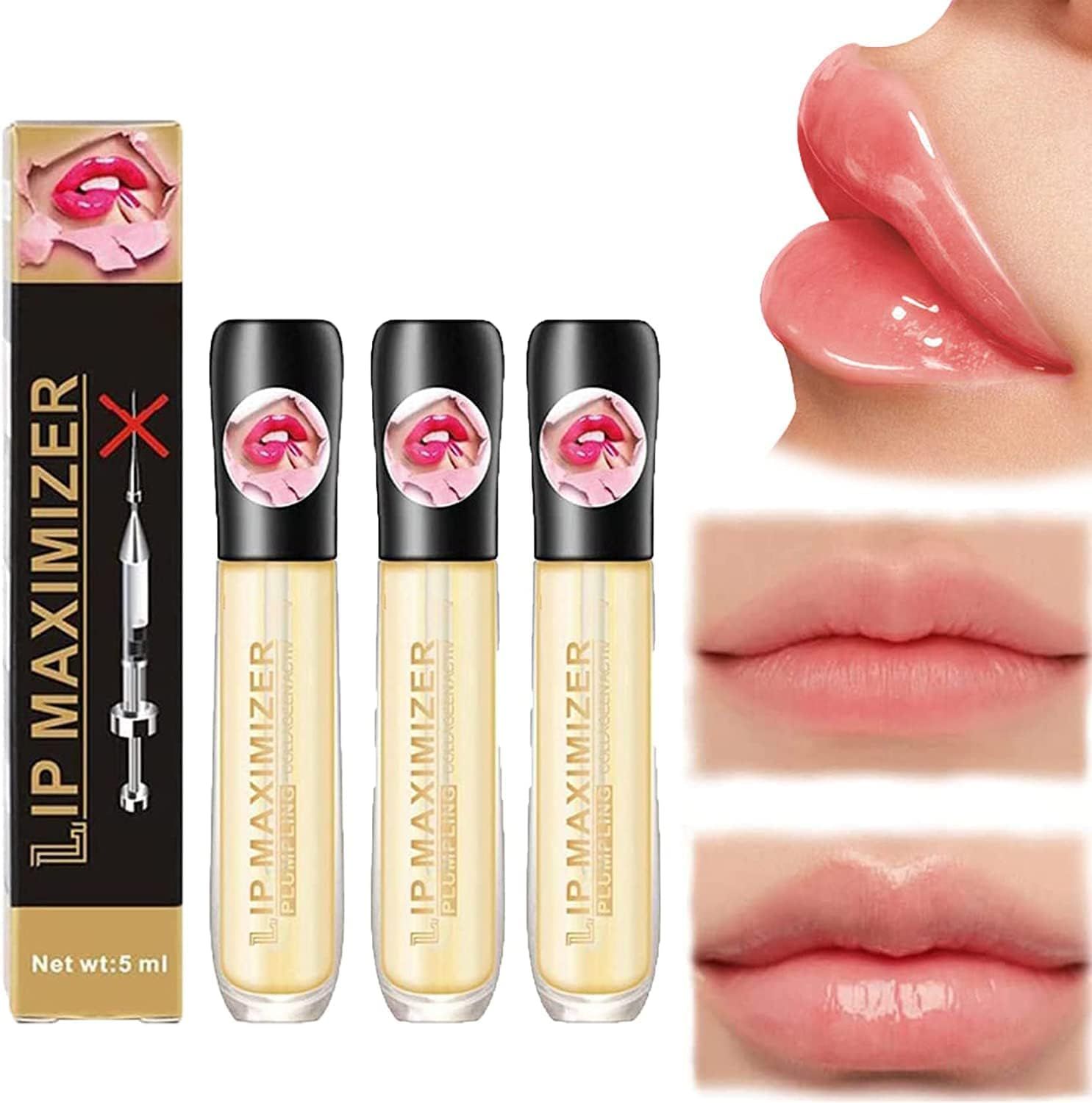 Kayswang Vitamin E Lip Plumping Serum Lip Hyaluronic Lip Plumper Instant Lip Filler for Moisturize Eliminate Dryness Wrinkles Enhances Plump Gloss Cozzo Vitamin E Lip Plumping Serum (3PC)