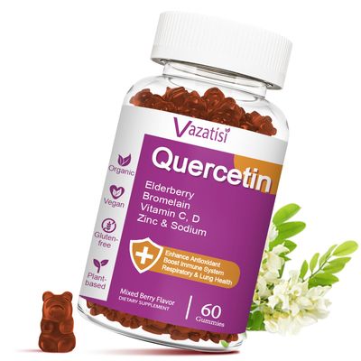 Quercetin Gummies, Quercetin with Vitamin C Zinc, Bromelain, Elderberry and Vitamin D, Immune Support Adults Kids, Women Men, 60 Gummies Chewable