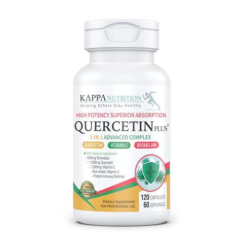 QUERCETIN PLUS, Quercetin 1,000mg, Bromelain 500mg and Vitamin C 1,000mg, (120 Capsules), 3 in 1 from Bioflavonoids, Supports Immune, Cardiovascular &amp; Respiratory Health, Seasonal Allergy Relief.