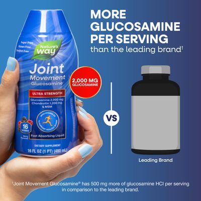 Nature's Way Joint Movement Glucosamine Fast Absorbing Liquid, Ultra Strength, Supports Healthy Bones, Chondroitin, and MSM with Vitamin D3, Berry Flavored, 16 Fl Oz (Packaging May Vary)