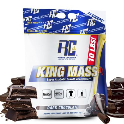 Ronnie Coleman Signature Series King Mass XL Mass Gainer Protein Powder, Muscle Gainer, 60g Protein, 180g Carbohydrates, 1,000 Calories, Creatine and Glutamine, Dark Chocolate, 10 Pound