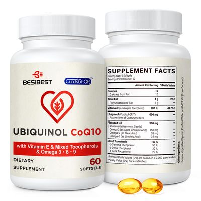 Ubiquinol CoQ10-600mg-Softgel, Active Coq10 Ubiquinol Supplement with Vitamin E &amp; Omega 3, 6, 9, High Absorption-Coenzyme-Q10, Powerful Antioxidant for Energy Production, Tested, 60 Count
