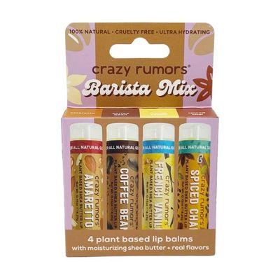 Crazy Rumors Barista Mix Lip Balm 4-Pack Mix (Amaretto, French Vanilla, Coffee Bean &amp; Spiced Chai) 100 Natural, Vegan, Plant-Based, Made in USA