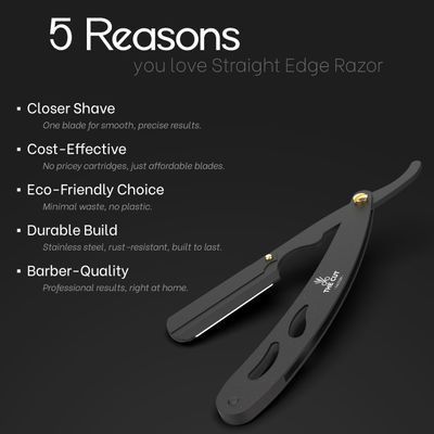 The Cut- Factory- Top of The Line Straight Razors for Men with Ultra Sharp Single Edge Blades Premium Matte Black Coated Barber Straight Razor with Leather Pouch and Gift Box