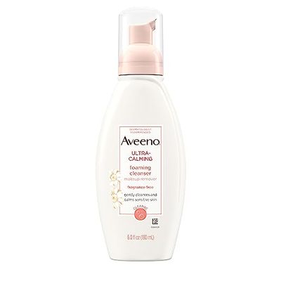 Aveeno Ultra-Calming Foaming Cleanser &amp; Makeup Remover Facial Cleanser with Calming Feverfew, Face Wash for Dry &amp; Sensitive Skin, Hypoallergenic, Fragrance-Free &amp; Non-Comedogenic, Unscented, 6 Fl Oz