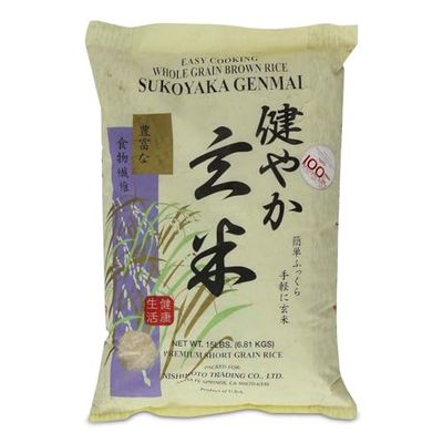 SHIRAKIKU Brown Rice Genmai | Premium Short Grain Rice | Partially Milled Brown Rice, Rich in Fiber, Potassium, Vitamin B &amp; E | Easy Preparation, Perfect for Healthy Meals - 15 Pound Bag