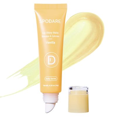SPODARE Lip Glowy Balm Vanilla: Lightweight Hydrating Lip Gloss, Instant Moisture Repair, Tahitian Vanilla Scent, Infused with Shea Butter, Monoi Flower &amp; Sunflower Oil