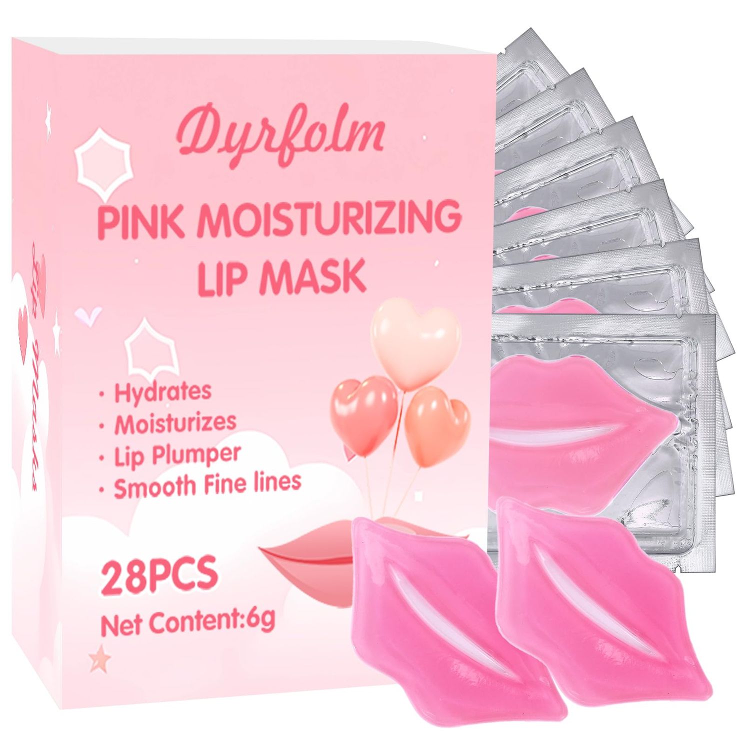 Dyrfolm 28 PCS Lip Mask,Collagen Crystal Lip Masks,Lip Mask Sheet,Pink Lip Care Pads Mask for Moisturizing Nourishing,Anti Chapped,Anti-Wrinkle,Lip Masks for Dry Lips,Remove Dead Skin,Plump Your Lips