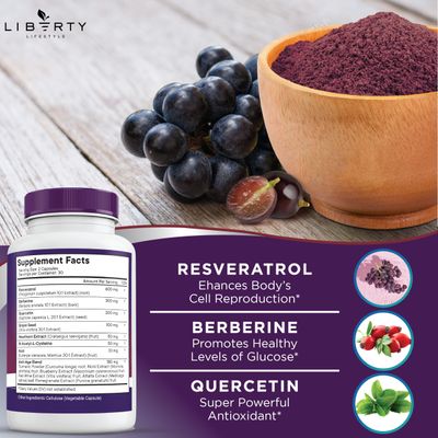 Liberty Lifestyle Resveratrol, Berberine, Grape Seed Extract, Quercetin, Polyphenol Supplement for Women and Men with Noni Extract, N-Acetyl Cysteine, Acai Extract (180 Count)