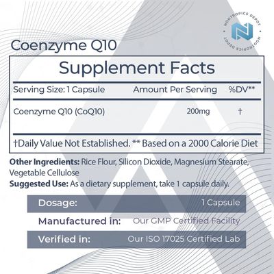 Nootropics Depot CoEnzyme Q10 Capsules | 200mg | Ubiquinone | 60 Count | Energy, Cognitive &amp; Cellular Function