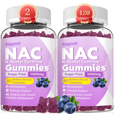 Sijigood 1000mg NAC Gummies for Kids &amp; Adults - NAC Supplement N Acetyl Cysteine Dietary Gummies Support Respiratory &amp; Liver Health, Antioxidants &amp; Immune System, Blueberry Flavor 120 Count