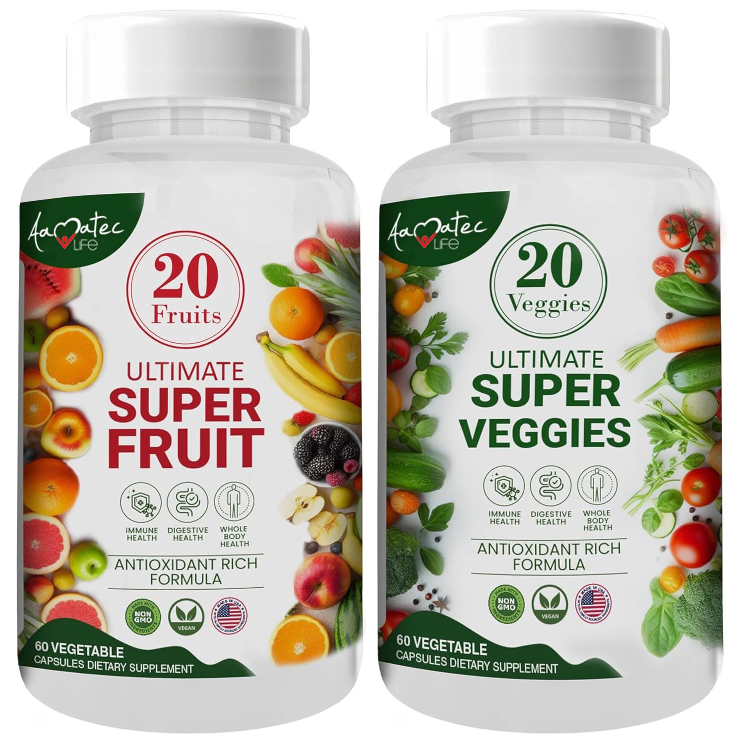 Aamatec Life Fruit and Veggies Supplements with 70 Fruits &amp; Vegetables | Strength Superfood Supplements for Men &amp; Women | Dietary Nutritional Balance | Natural Fruit and Veggie Capsules 120 Capsules