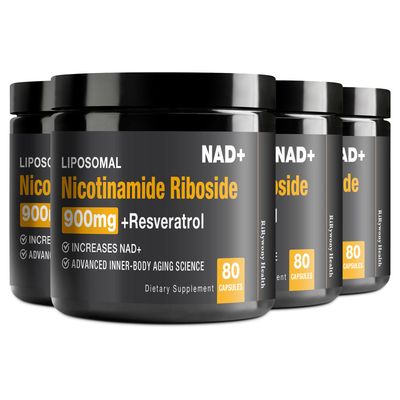 NAD Supplement - NAD with Nicotinamide Riboside (NR) and Resveratrol Quercetin 900mg Pure Organic NAD Plus for Cellular Repair Healthy Aging Brain Function, 80 Capsules (Pack of 4)