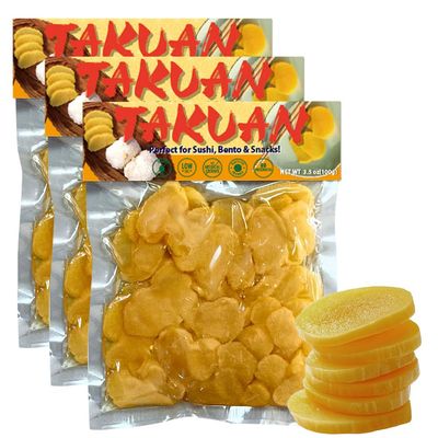 TAKUAN - Japanese Pickled Daikon Radish | Traditional Tsukemono | Sliced Pickles for Sushi, Bento, or Snacks | 3.5oz (100g) 3 Packs