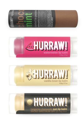 Hurraw! Lip Balms: Staff Favorites, 4 Balm Bundle Pack - Chocolate Mint, Watermelon, Vanilla Bean and Sun (SPF 15): Organic, Certified Vegan. 100 Natural Ingredients. Bee, Shea, Soy and Palm Free.