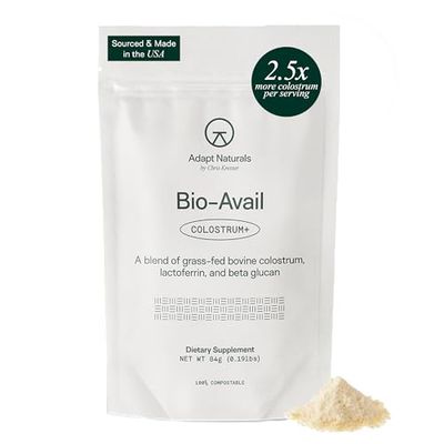 Adapt Naturals Colostrum Supplement with Lactoferrin &amp; Beta Glucan, Bio-Avail Grass Fed Bovine Colostrum Powder for Gut Health, Immune Support &amp; Vitality | Non-GMO, 2500mg, Unflavored - 30 Days Supply