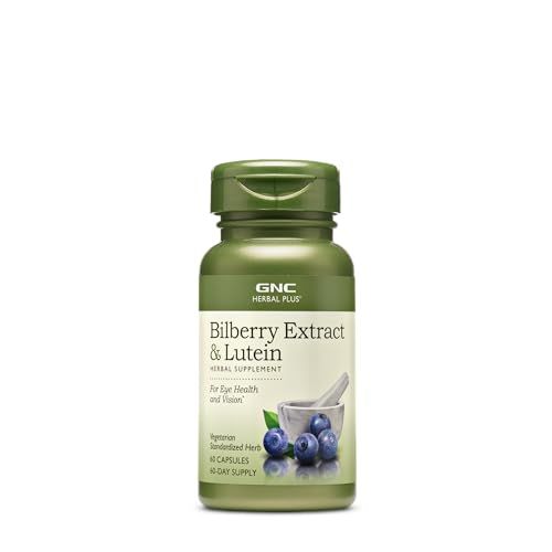 GNC Herbal Plus Bilberry Extract and Lutein Supplement, Vegetarian, Supports Eye and Vision Health, 60 Servings