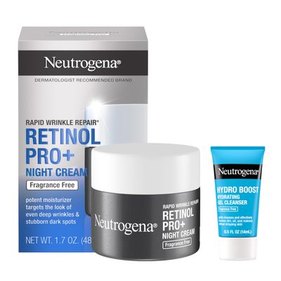 Neutrogena Rapid Wrinkle Repair Retinol Pro Night Cream Face Moisturizer, Anti-Aging Face Cream, 1.7 oz Trial Size Hydro Boost Facial Cleanser, 0.5 fl. oz