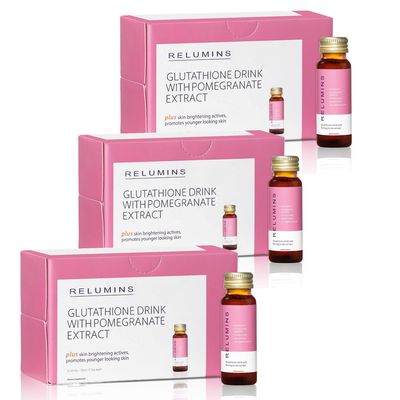 Relumins Glutathione Drink - Helps Promote Brighter and Firm Skin, Boosts Collagen Content, Moistures for a Younger Looking Skin - Pomegranate Flavor, 50mL x 30 Gluta Shot Bottles