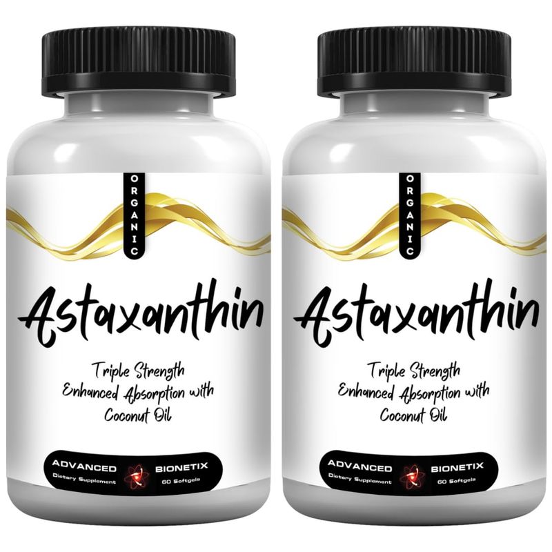 Advanced Bionetix Triple Strength AstaQuil Astaxanthin 2 Pack Savings 12mg High Bioavailability Formula, 120 Softgels Organic Coconut Oil for Enhanced Absorption. Powerful Antioxidant for Eye Health