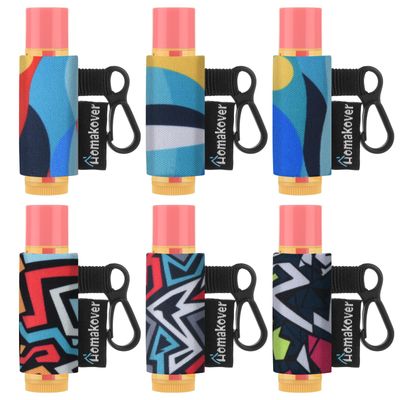 Homakover 6 Pack Compact Clip-On Lipstick Holder Premium Release Hang Neoprene Sleeve Lip Balm with Hang Fits Most Standard Lip Balm (Abstract Painting)