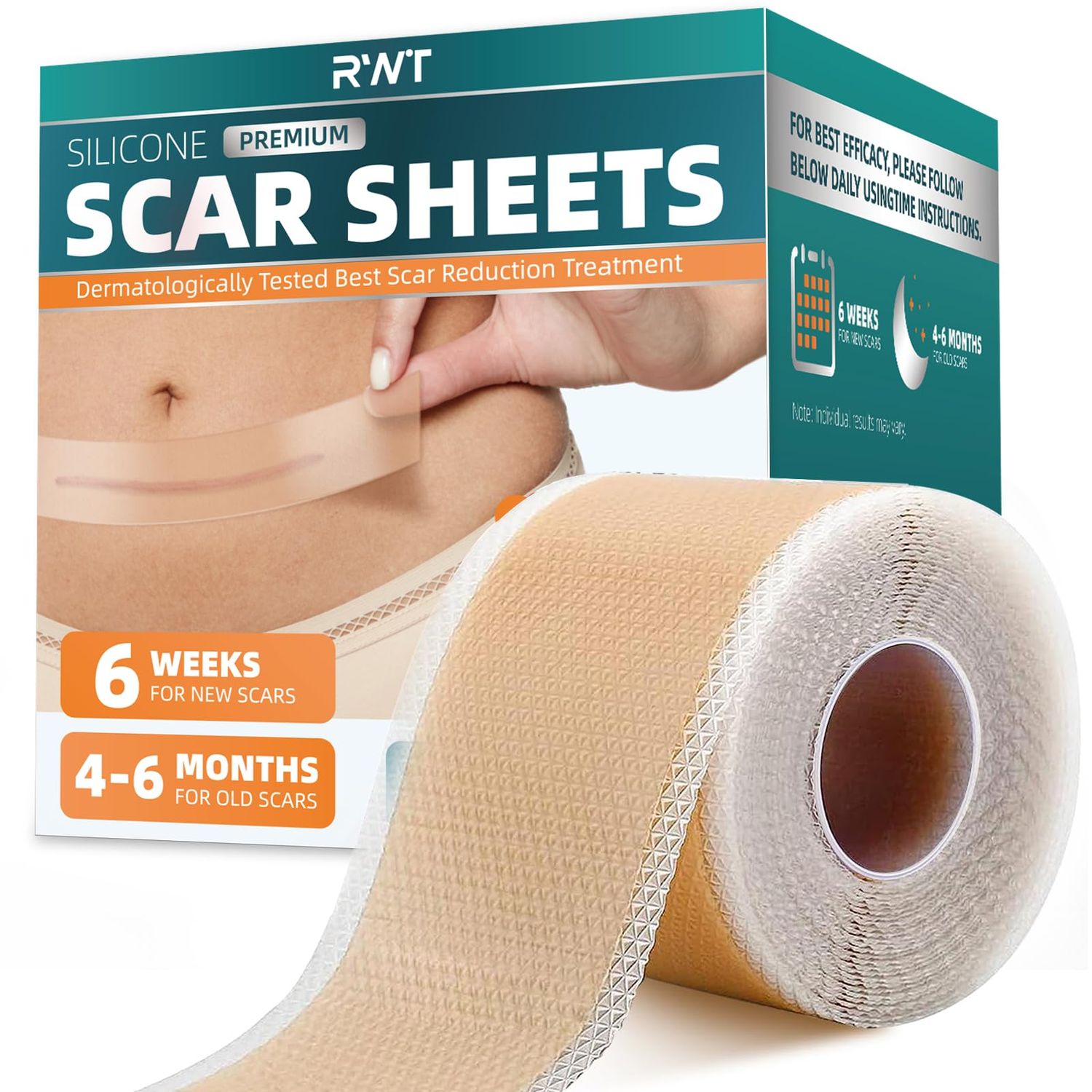 Silicone Scar Sheets, Silicone Scar Tape for Surgical Scars - 60&quot; x 1.6&quot; Roll - 1.5M, Medical Grade Reusable Effective Scar Removal for Keloid, C-Section, Tummy Tuck, and Acne