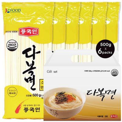 Korean Food Premium Dried Somen Noodles - 6 Family-Size Packs (500g Each, Total 105 oz) | Approx. 30 Servings | Non-GMO | Poongkukmyeon , (30), ,