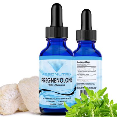Absonutrix Pregnenolone with L-Theanine Advanced Formula 390 mg, 4 Oz Liquid, 302 Servings, Made in USA, Quick Absorption, Quality Potent Ingredients, Non-GMO, GMP Certified Facility