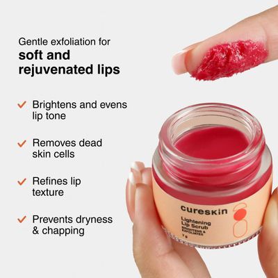 Cureskin Lightening Lip Scrub for Men and Women | Exfoliate & Brighten with Walnut Shell Powder, Beetroot & Squalane | Lip Scrub for Dark Lips to Lighten Pink