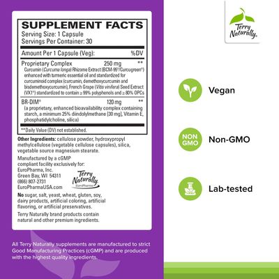 Terry Naturally DIM Complex - Dietary Supplement with BCM-95 Curcumin - Supplement to Support Healthy Hormone Balance, Liver Health & Menopause Symptom Relief - 30 Capsules