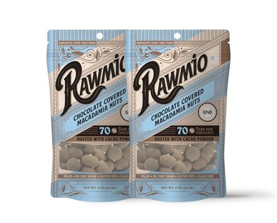Rawmio Chocolate Covered Macadamia Nuts - Organic, Raw, Vegan, 70 Dark Chocolate, 2 Packs, 2 oz.