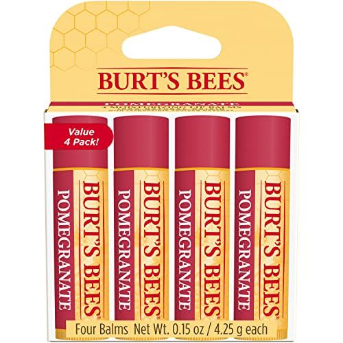 Burt&#39;s Bees Lip Balm, Moisturizing Lip Care, for All Day Hydration, 100 Natural, Pomegranate with Beeswax &amp; Fruit Extracts (4 Pack)
