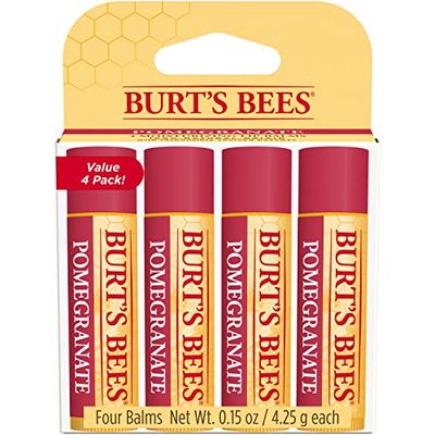Burt&#39;s Bees Lip Balm, Moisturizing Lip Care, for All Day Hydration, 100 Natural, Pomegranate with Beeswax &amp; Fruit Extracts (4 Pack)