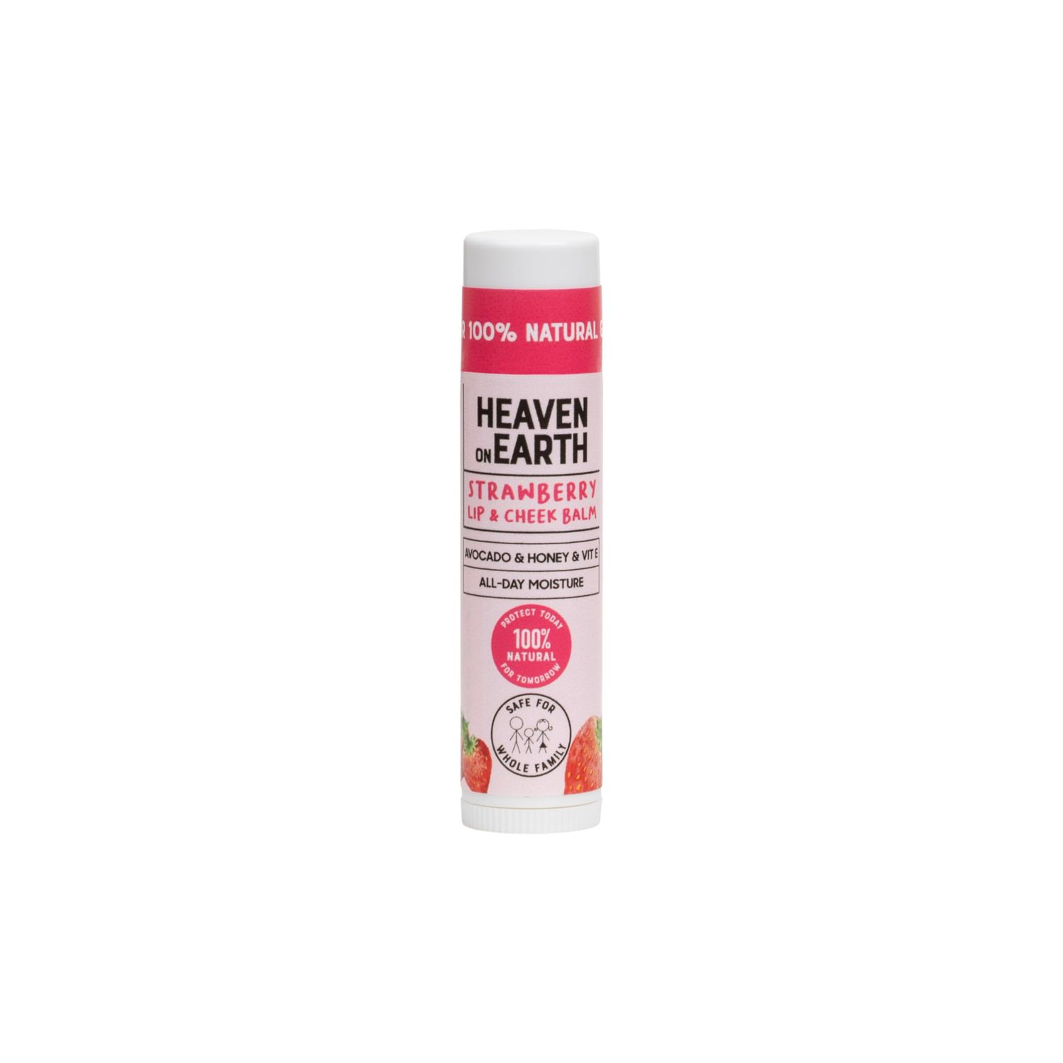 Heaven on Earth Strawberry Lip and Cheek Balm Pinky - 100 Natural Organic, Naturally Tinted Balm with Shea Butter, Jojoba Oil, Cacao Butter, Strawberry Flavor, for Kids and Adults, 0.15 oz