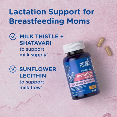 Mommy's Bliss Postnatal Lactation Support, Contains Milk Thistle, Shatavari, and Lecithin, 1 Bottle (60 Capsules)