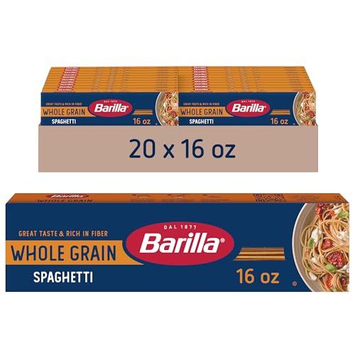 Barilla Whole Grain Spaghetti, 16 oz. Box - Non-GMO Pasta Made With 100 Whole Grain Durum Wheat - Great Source of Fiber (Pack of 20)