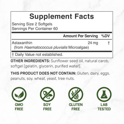 DEAL SUPPLEMENT Astaxanthin 24mg Per Serving, 120 Softgels - Double Strength Microalgae - Natural Tanning Pills - Antioxidant Supplements for Skin, Eyes, Joints &amp; Immune Support - Non-GMO