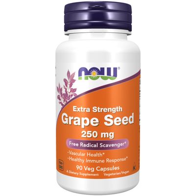 NOW Foods Supplements, Grape Seed (a Highly Concentrated Extract with a Minimum of 90 Polyphenols) Extra Strength 250 mg, 90 Veg Capsules