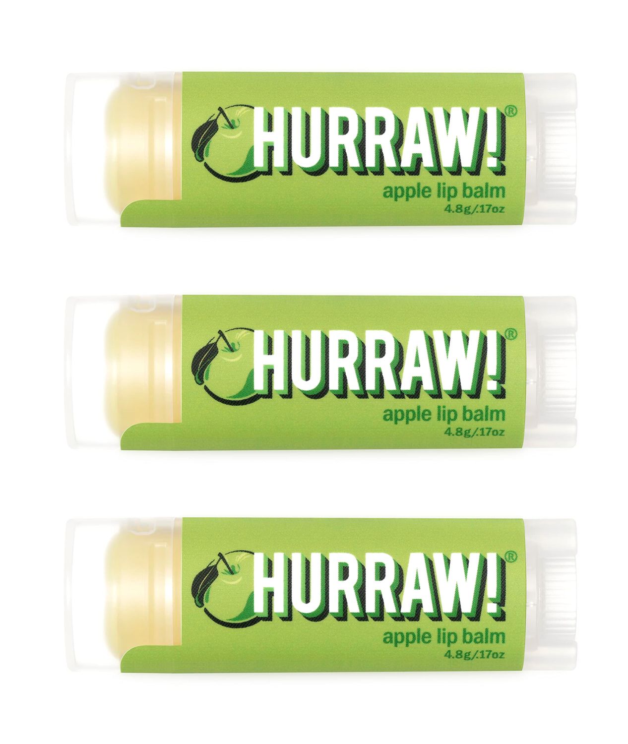 Hurraw! Apple Lip Balm, 3 Pack: Organic, Certified Vegan, Cruelty and Gluten Free. Non-GMO, 100 Natural Ingredients. Bee, Shea, Soy and Palm Free. Made in USA