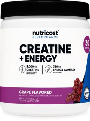 Nutricost Creatine Energy 30 Servings (Grape Flavored) - 5,000mg Creatine Monohydrate 350mg Energy Complex Per Serving