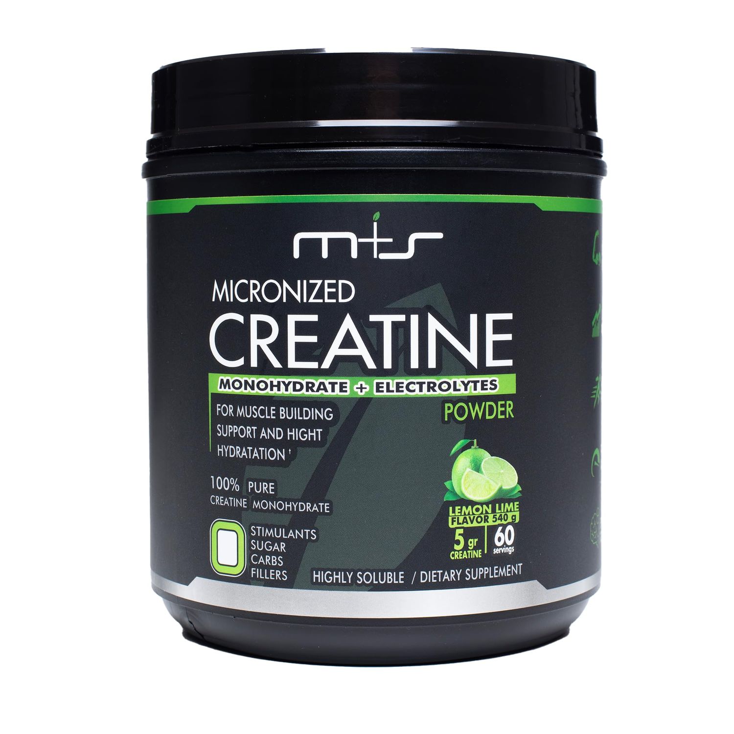 MS Micronized Creatine Monohydrate Electrolytes - 5g Per Serving - Fast Absorption, Hydration &amp; Muscle Recovery - Sugar-Free - Lemon Lime Flavor, 60 Servings