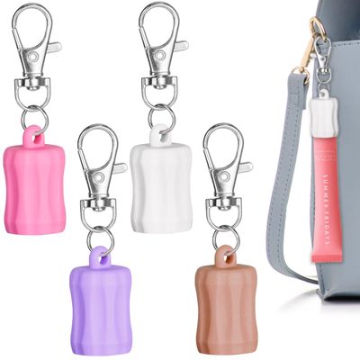 FJW Lip Gloss Holder Keychain for Summer Friday, 4PCS Lip Balm Chapstick Holder Cap Replacement, Silicone Keychain Women Lanyard or Bag Portable Decorate Accessories