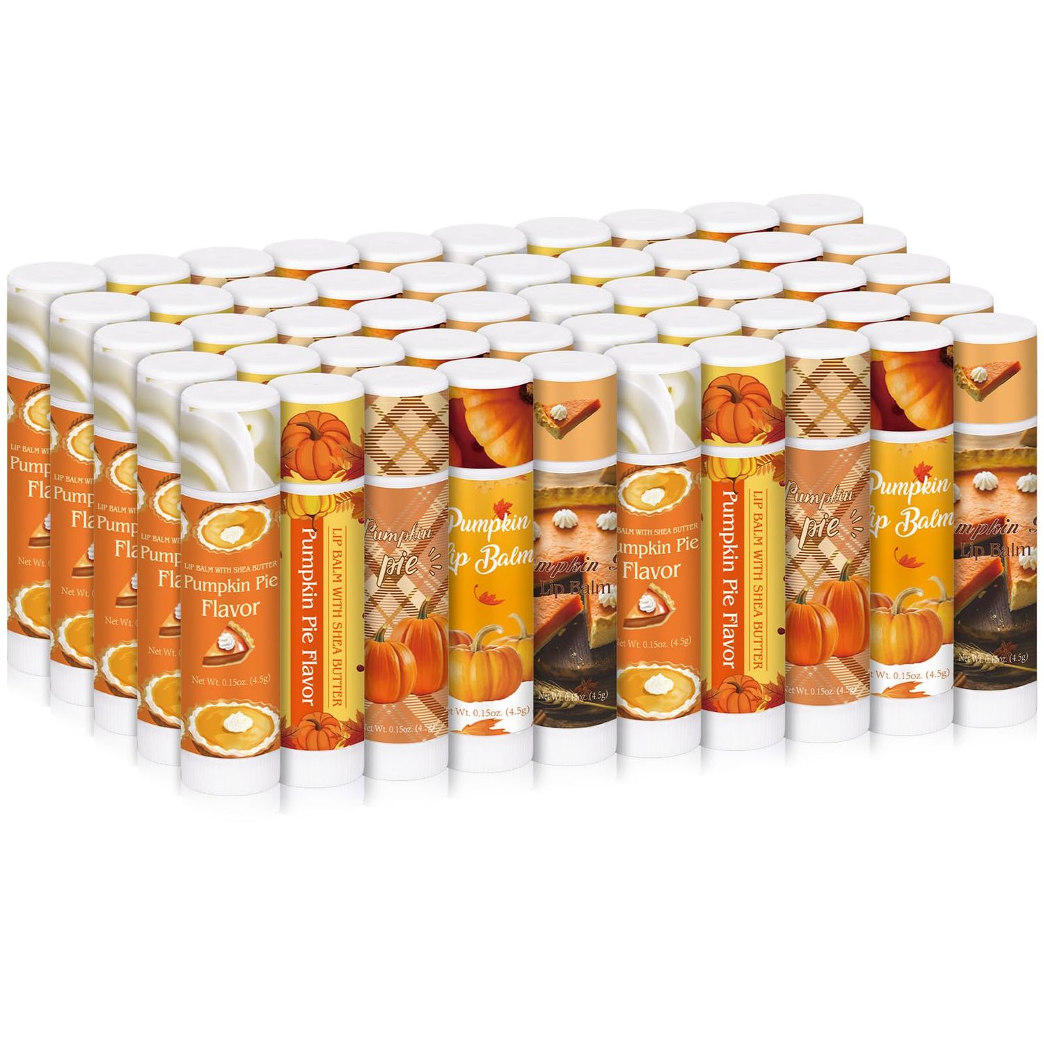 Siifert 50 Pcs Fall Pumpkin Pie Lip Balms Bulk 5 Styles Halloween Pumpkin Flavor Lip Balm Thanksgiving Autumn Scented Moisturizing Lipstick Fall Theme Favor for Women Men Employee Autumn Gifts