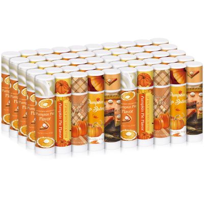Siifert 50 Pcs Fall Pumpkin Pie Lip Balms Bulk 5 Styles Halloween Pumpkin Flavor Lip Balm Thanksgiving Autumn Scented Moisturizing Lipstick Fall Theme Favor for Women Men Employee Autumn Gifts